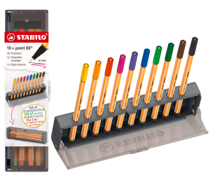 STYLO FEUTRE STABILO POINT 88 CLICK BOX ASSORTIS - boîte de 10