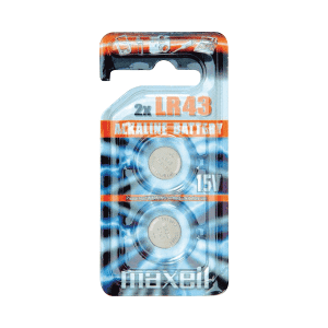 PILE BOUTON ALCALINE LR43 1.5V MAXELL - paquet de 2